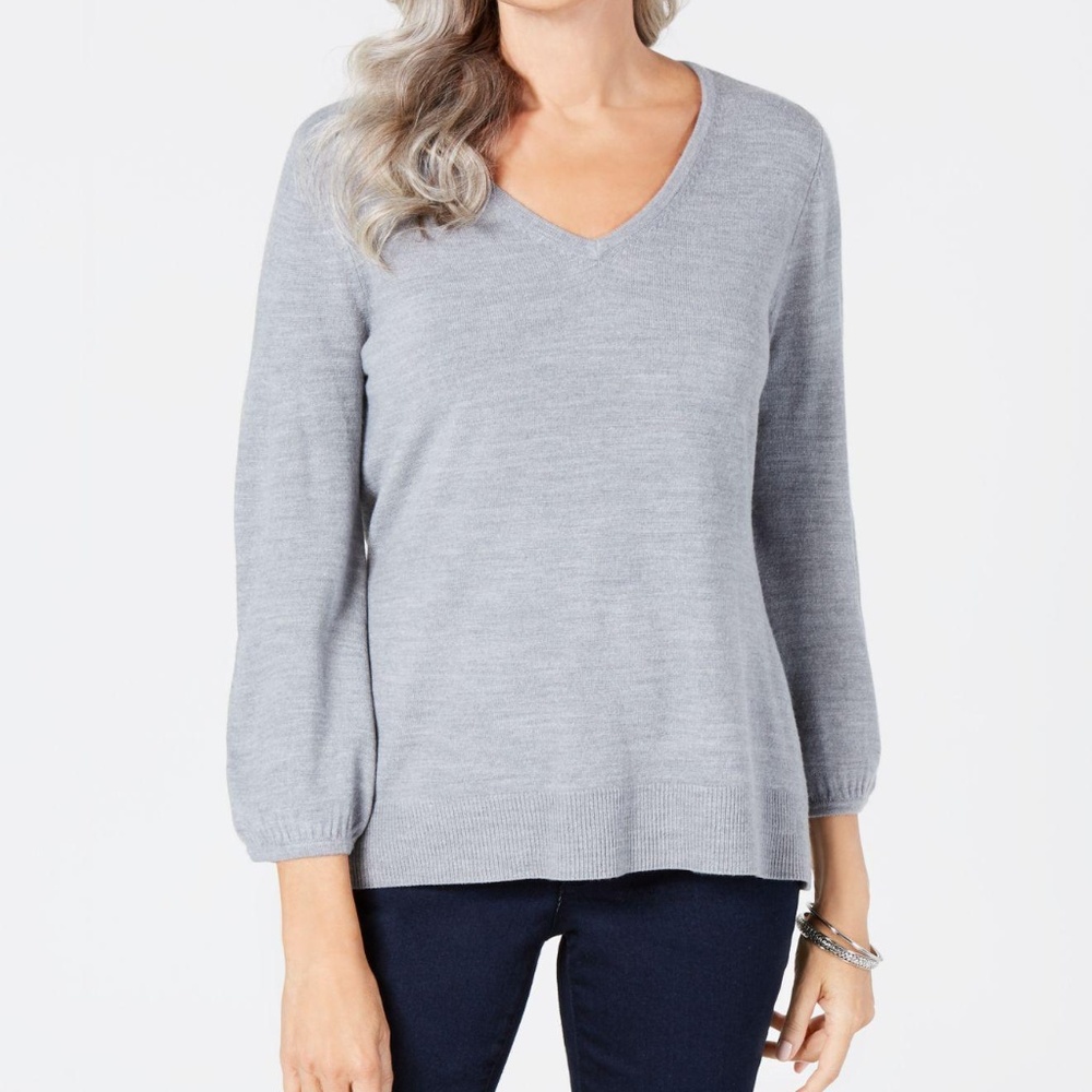 Womens Puff Sleeve Pullover Sweater - Picture 2 of 7